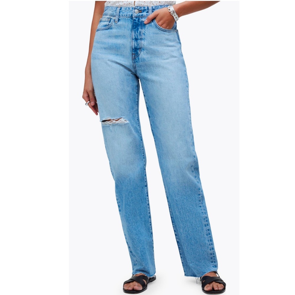 Madewell '90s Ripped Straight Leg High Rise Jean Revoir Wash Medium Blue 31 NWT